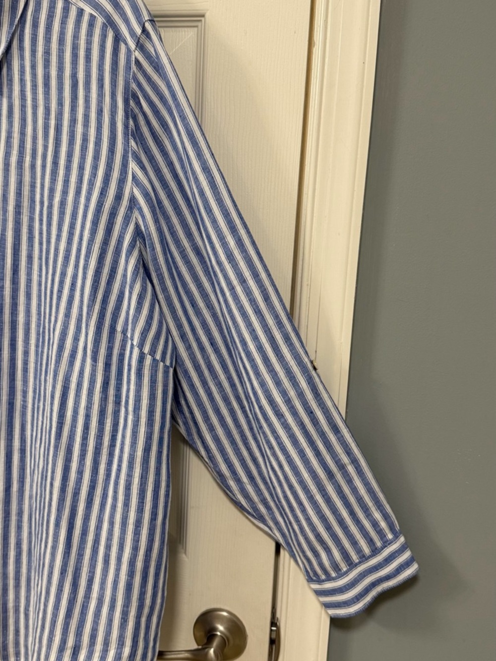 J. Jill Blue and White Striped Linen Button-Front Shirt - Picture 9 of 16